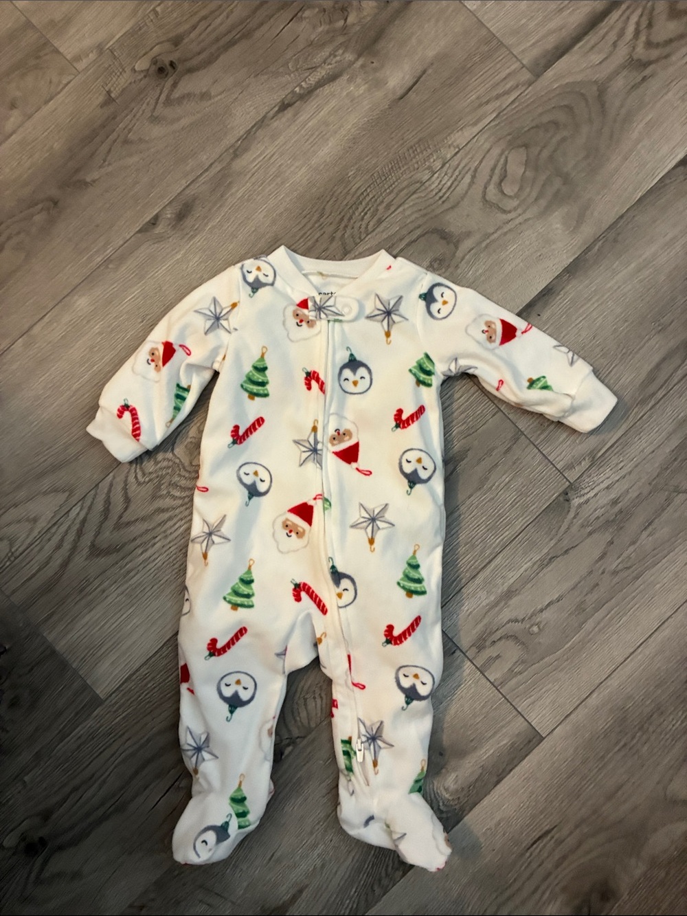 Carter's White Holiday Print Footed One-Piece Pajamas